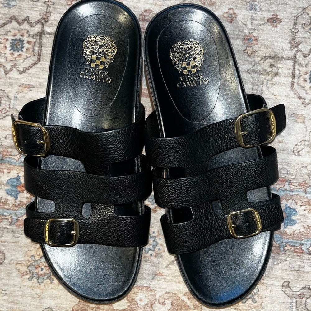 Vince Camuto Black Leather Slide Sandals
